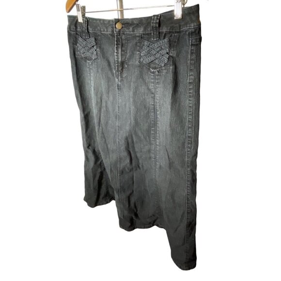 Cato Retro Long Woven Pockets Denim A Line Skirt Sz 10 - Picture 3 of 11